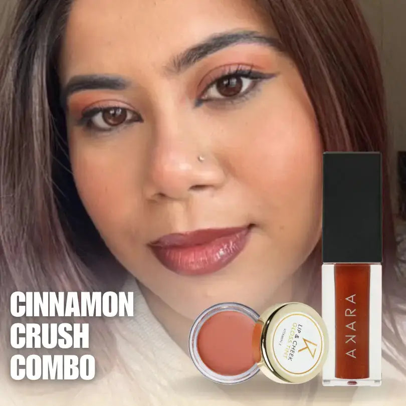 π Get this Look!! Cinnamon Crush βΉ399/-  ( 1 Lipgloss + 1 Lip Cheek Tint ) Akara Cosmetics