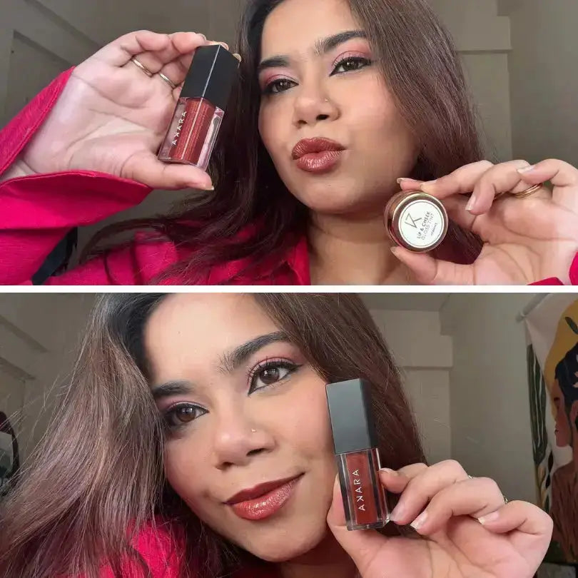 π Get this Look!! Cinnamon Crush βΉ399/-  ( 1 Lipgloss + 1 Lip Cheek Tint ) Akara Cosmetics