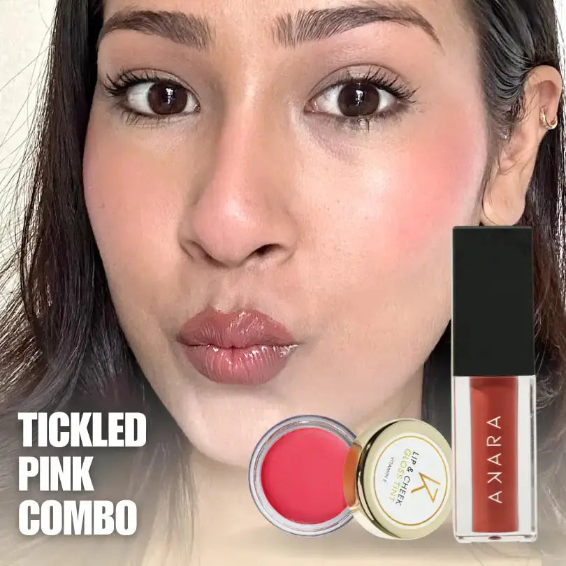 π Get this Look!! Tickled Pink βΉ399/-  ( 1 Lipgloss + 1 Lip Cheek Tint ) Akara Cosmetics